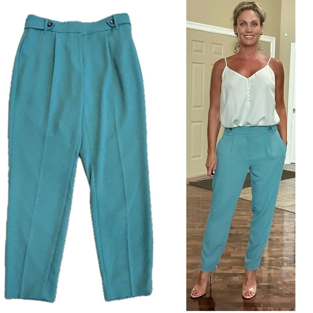 RW&CO. Blue high-rise high waisted suiting front dart pleat ankle trouser pants